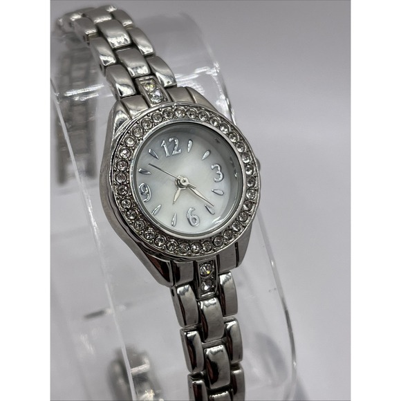 The Unbranded Brand Accessories - Women's Mother of Pearl Dial Quartz Watch‎ Crystal Bezel 7.5" Band- New Battery